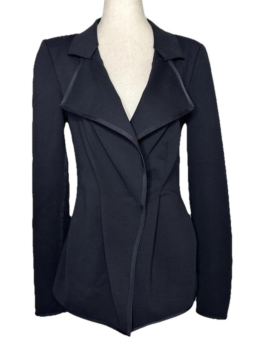 Donna Karan New York Black Draped Structured Blazer Jacket 4 Luxury Mesh Panels - Picture 3 of 9